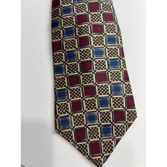 Evan-Picone Necktie Mens OS Burgundy Blue Geometric Silk Blend Professional A25 - Picture 6 of 8